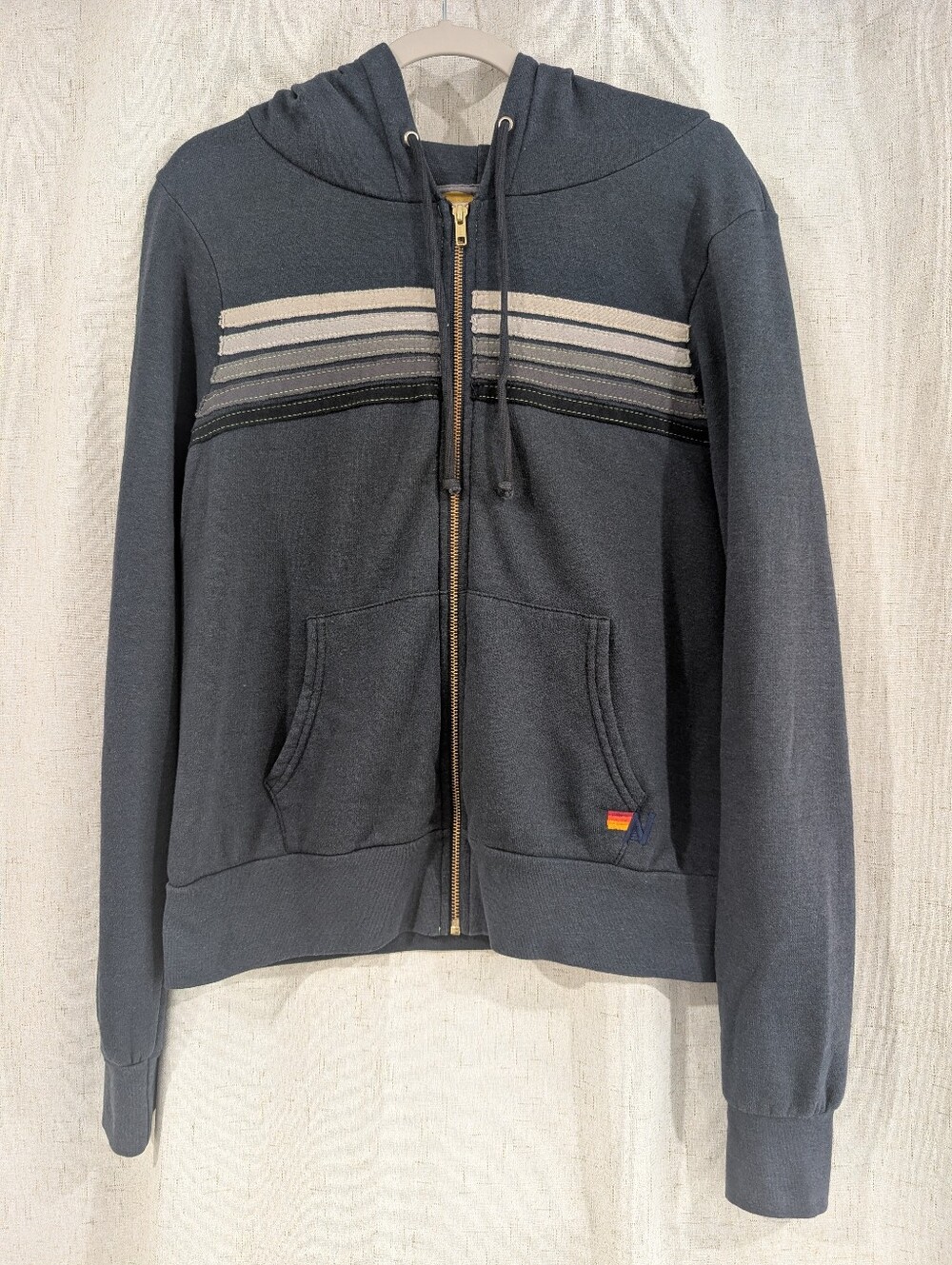 Aviator Nation FIVE STRIPE HOODIE - CHARCOAL // GREY STRIPES Size Small - Picture 2 of 6